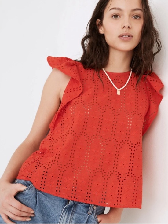 Madewell Tops - Madewell Eyelet Crewneck Flutter-Sleeve Top Size XL